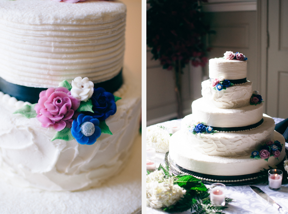 White Purple Black Ribbon Wedding Cake photo