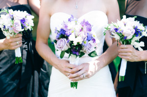 Black Bridesmaid Dress Purple Bouquet photo