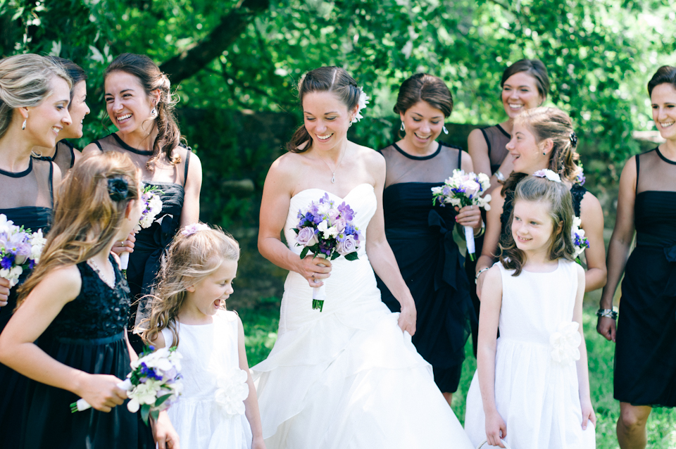 Black Bridesmaid Dress Purple Bouquet photo