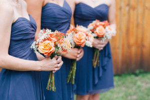 Purple Bridesmaids Dresses Red Orange Bouquet photo