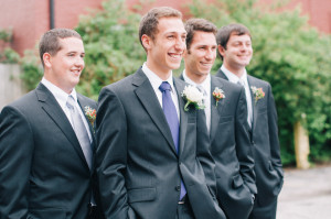 Grey Groomsmen Suits Silver Purple Ties Orange Boutonnieres photo