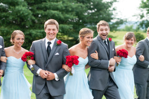 Earlystown Manor State College Wedding Blue Bridesmaid Dress Red Bouquet photo