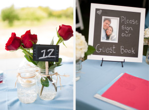 Red Rose Chalkboard Table Number Mason Jar Centerpiece photo