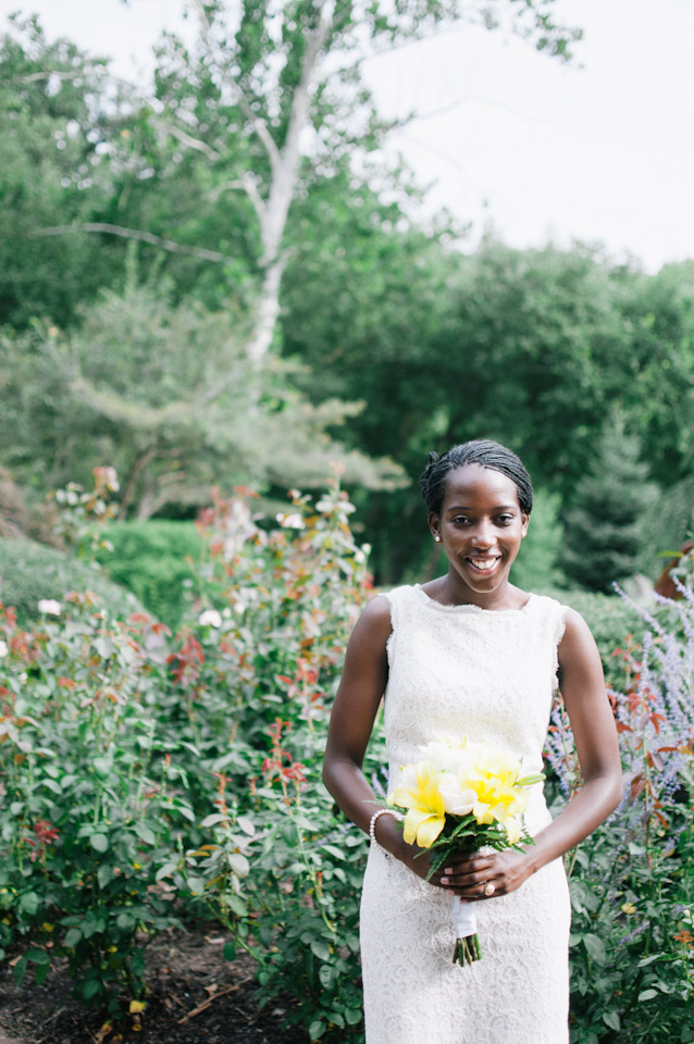 Yellow White Bridal Bouquet Rose Lily White Lace Wedding Dress photo