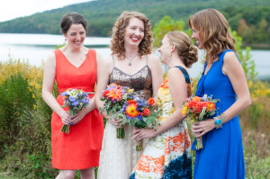 Bridget + Steven - Rocky Gap State Park Wedding - Cumberland Maryland Wedding Photographer - Orange Blue Bridesmaid Dress photo