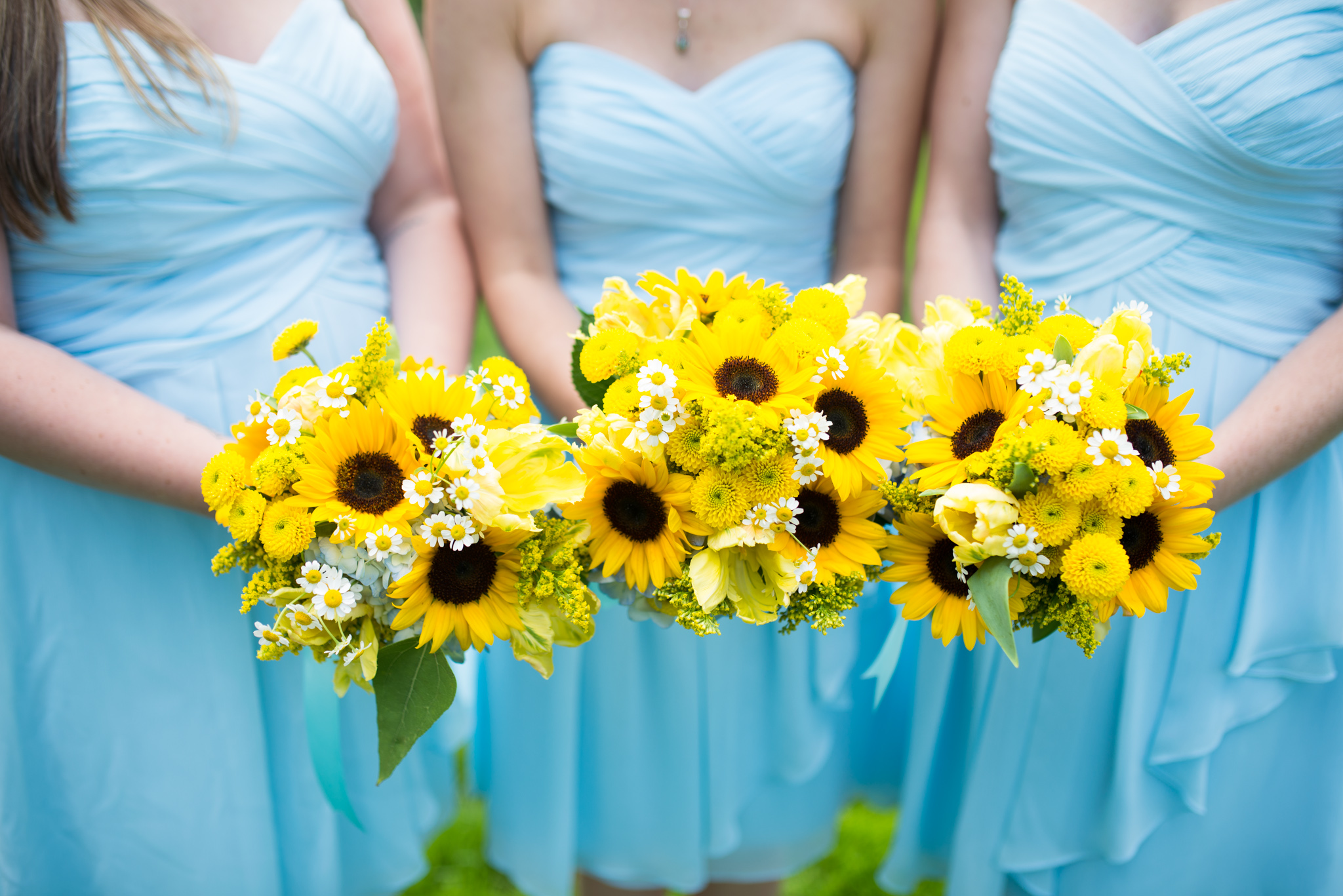 David's Bridal Short Crinkle Chiffon Dress with Front Cascade-Sunflower Bouquet photo