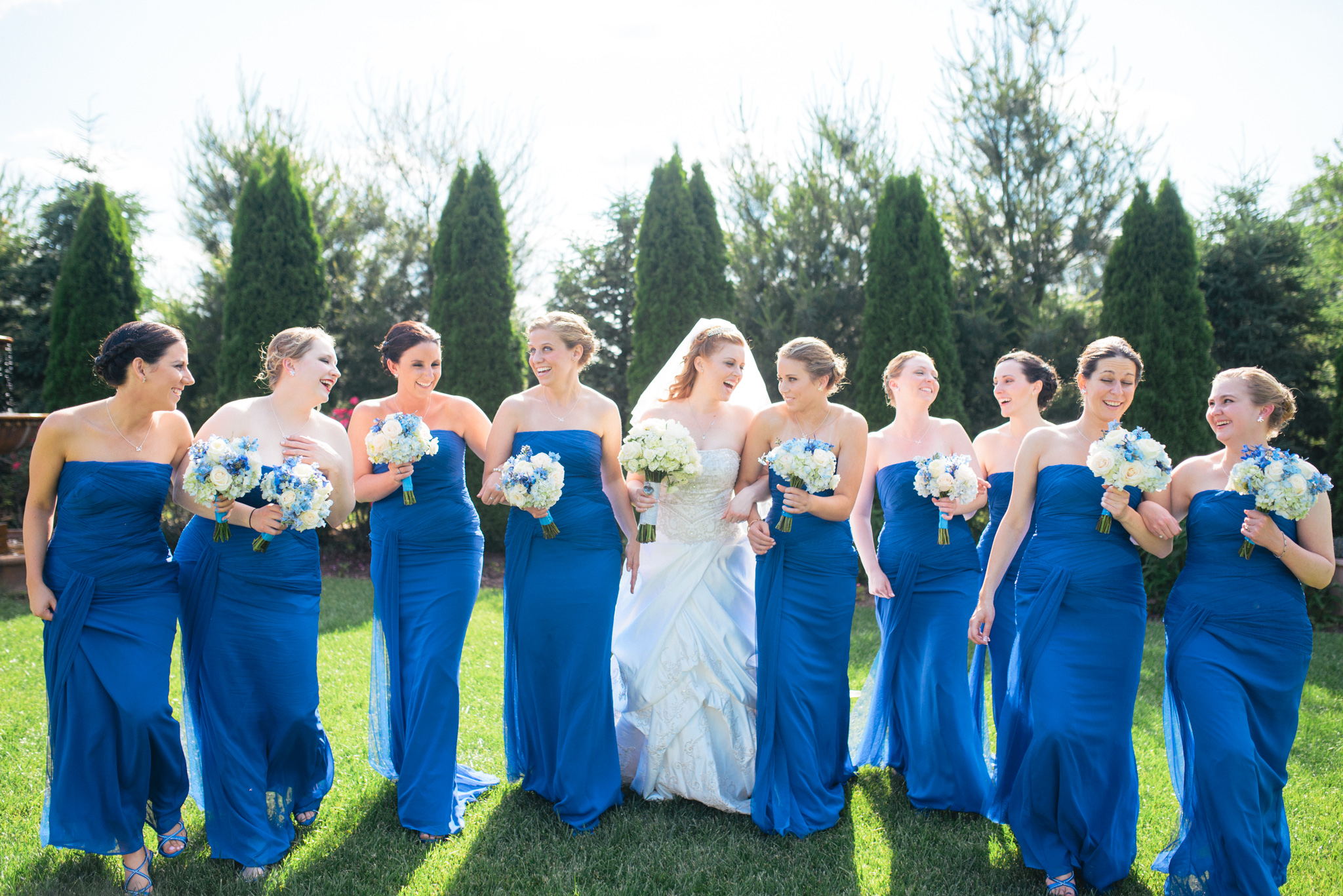 David's Bridal Crinkle Chiffon Column Gown VW360105 Blue Bridesmaid Dress photo