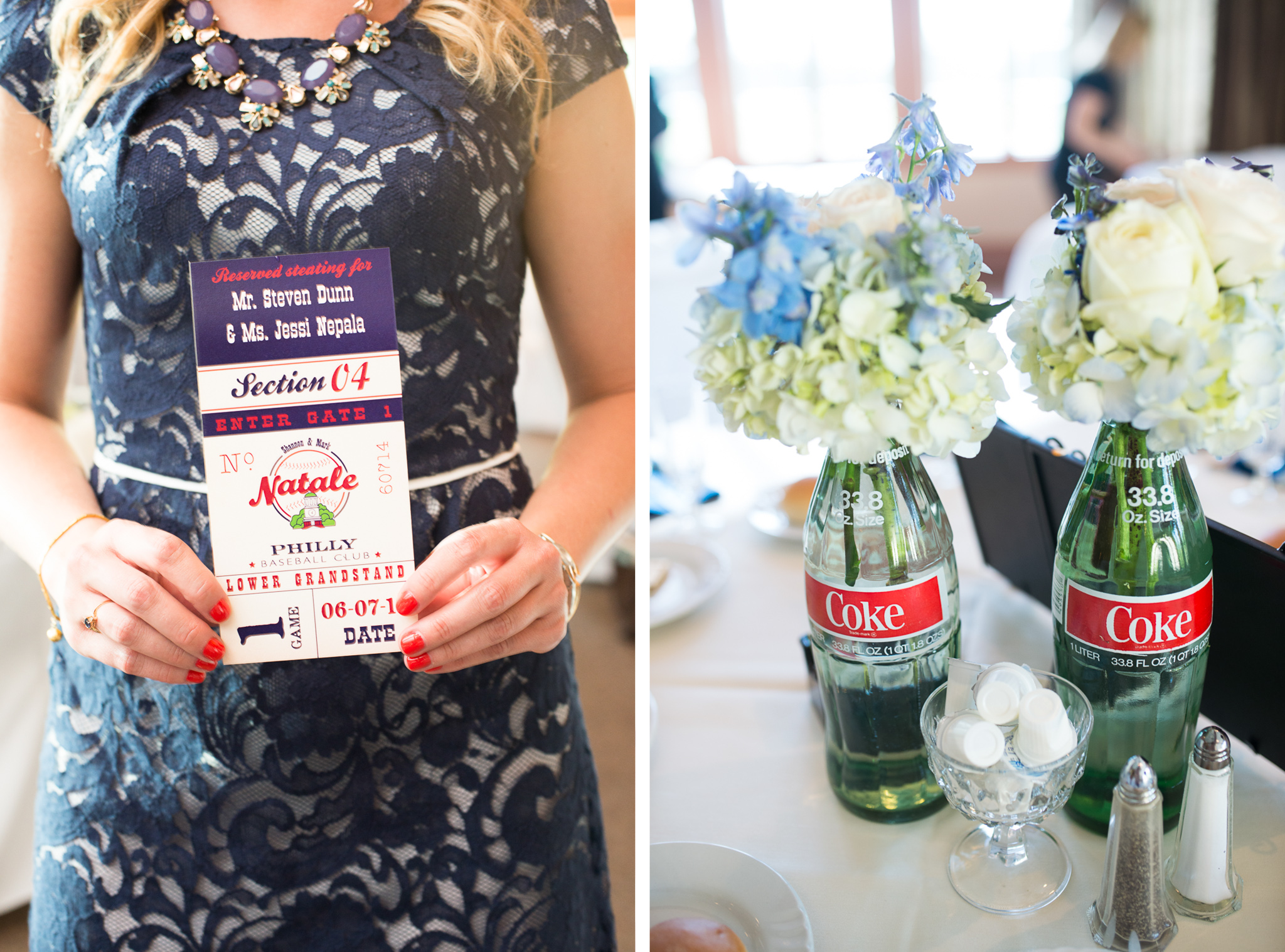 Baseball Themed Wedding Placecards Tickets - Coke Bottle Centerpieces photo