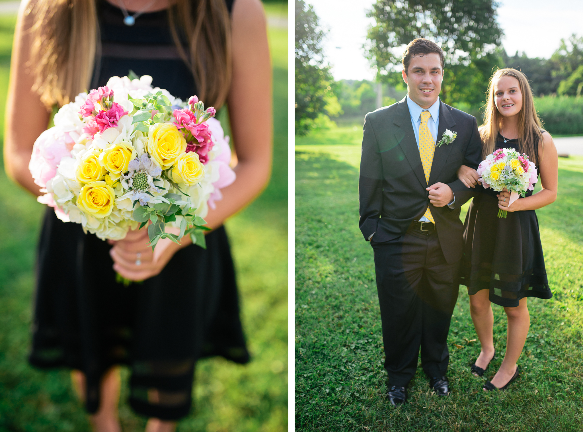 Black Bridesmaid Dress - Yellow White Pink Bouquet photo