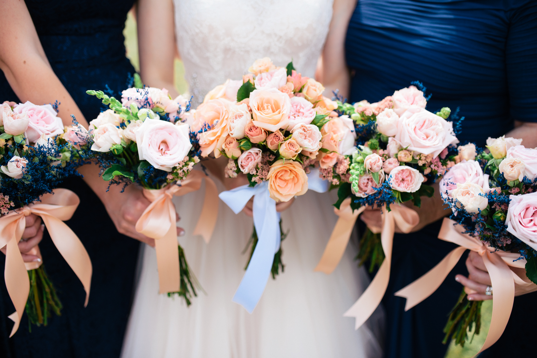 Navy Bridesmaid Dress - Pink Coral Flower Bouquets photo