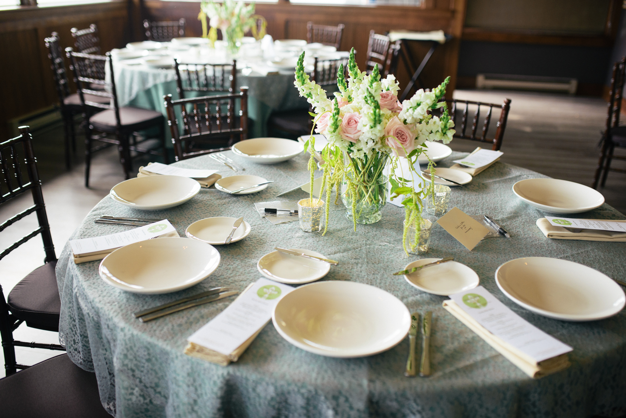 Mint Table Cloth Lace Overlay Wedding Place Setting photo