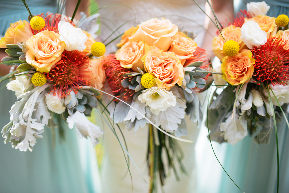 Mint Red Orange Wedding Bouquet Photo