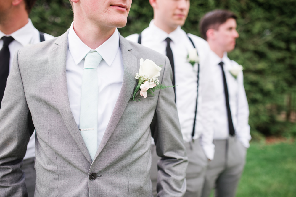 Gray Suits Groomsmen Black Suspenders photo