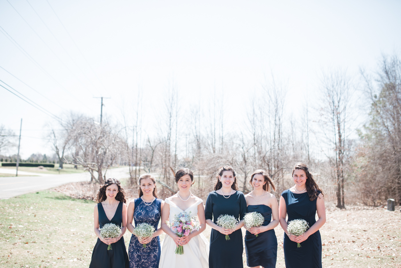 Navy Blue Bridesmaid Dresses - Baby's Breath Bouquets photo