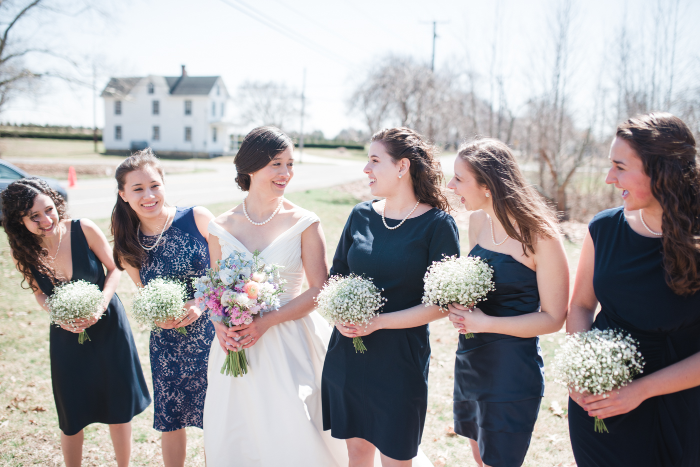 Navy Blue Bridesmaid Dresses - Baby's Breath Bouquets photo