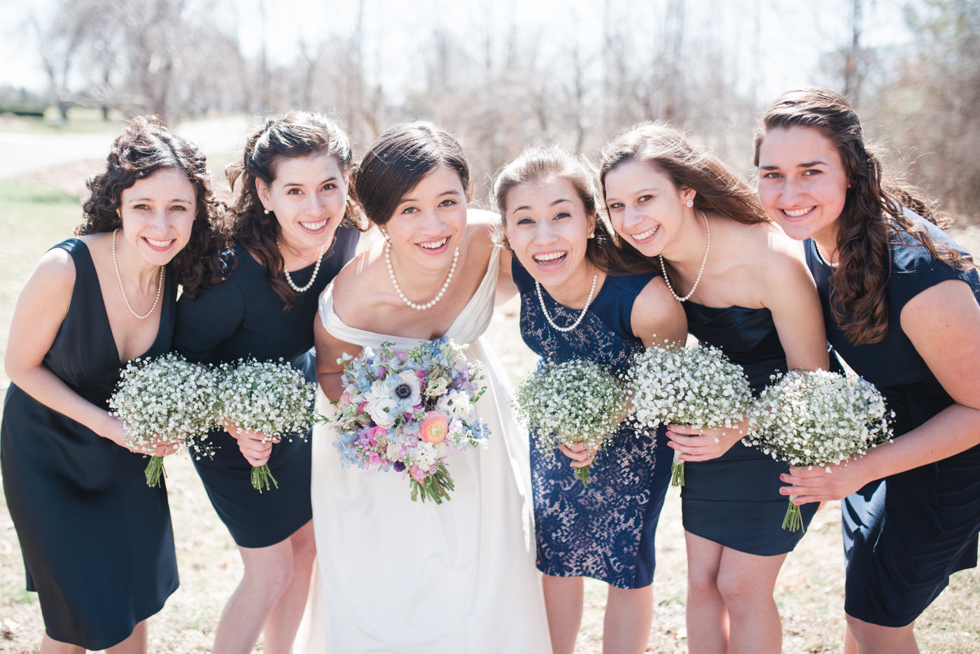 Navy Blue Bridesmaid Dresses - Baby's Breath Bouquets photo