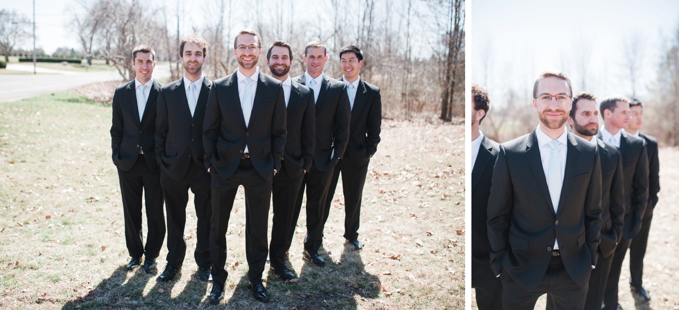 Groomsmen Black Suits Powder Blue Tie photo