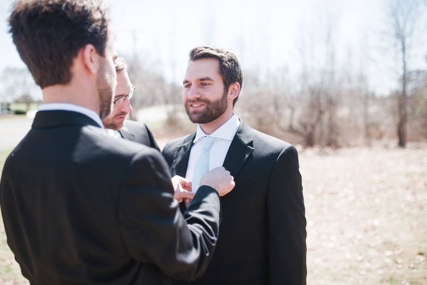 Groomsmen Black Suits Powder Blue Tie photo