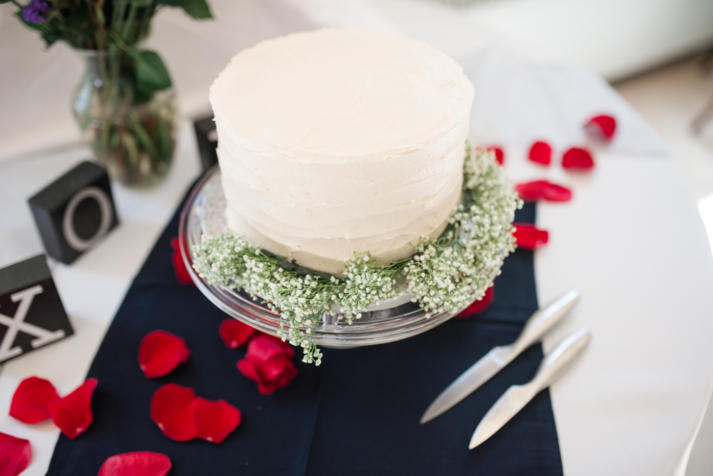 Ivory Frosted Wedding Cake Baby's Breath photo