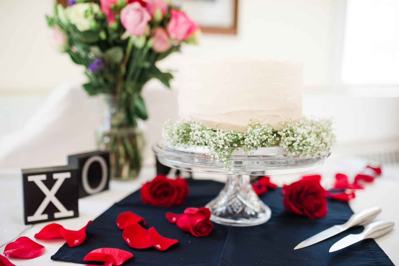 Ivory Frosted Wedding Cake Baby's Breath photo