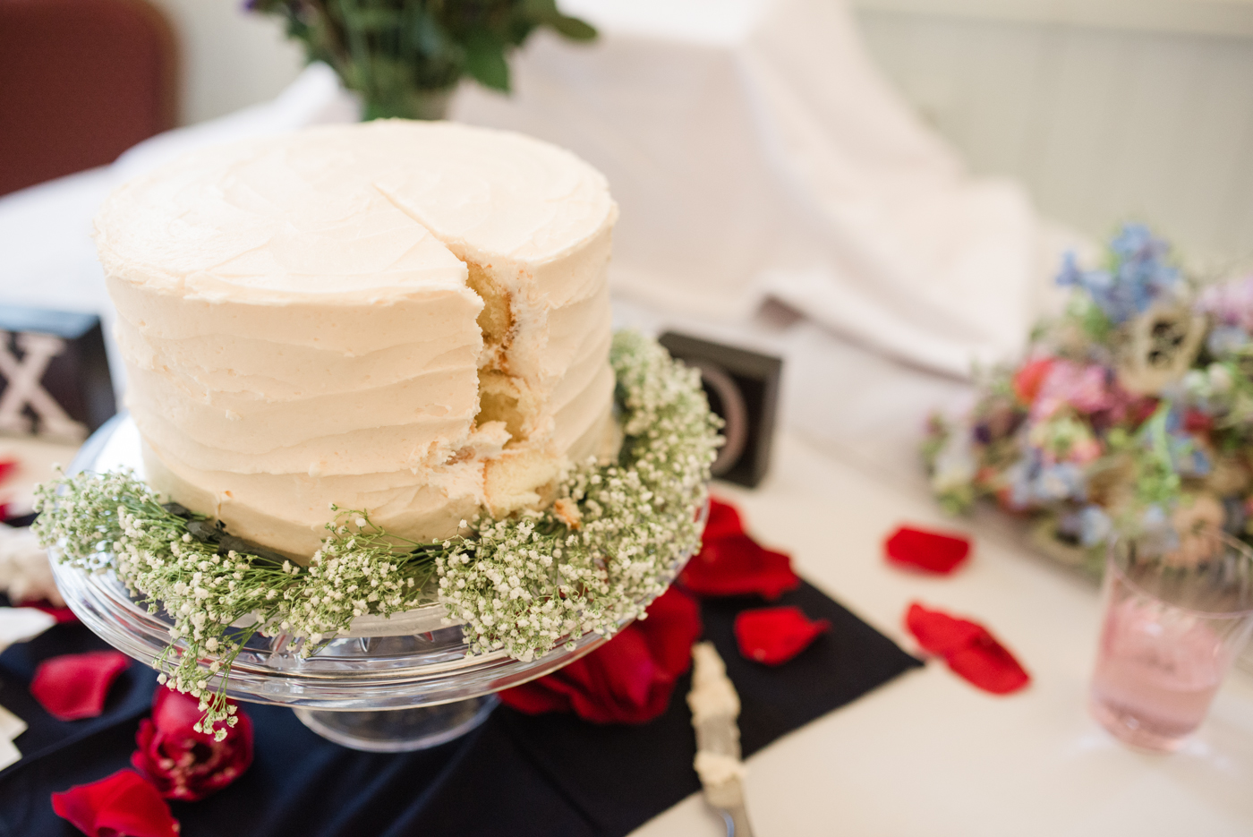 Ivory Frosted Wedding Cake Baby's Breath photo