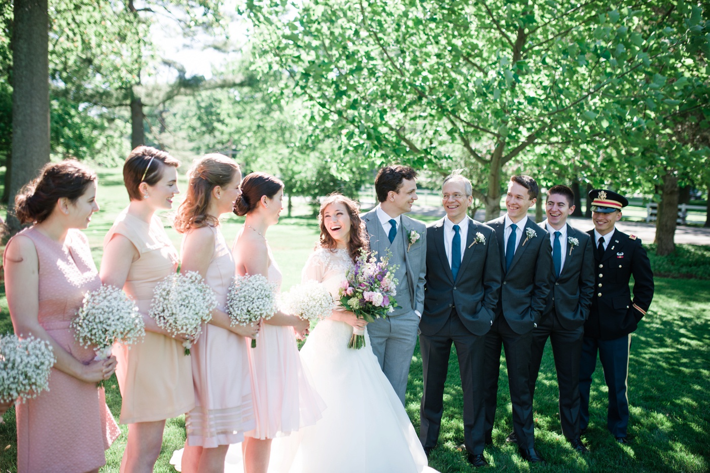 56 - Blush Pink Bridesmaid Dresses - Baby's Breath Bouquets photo