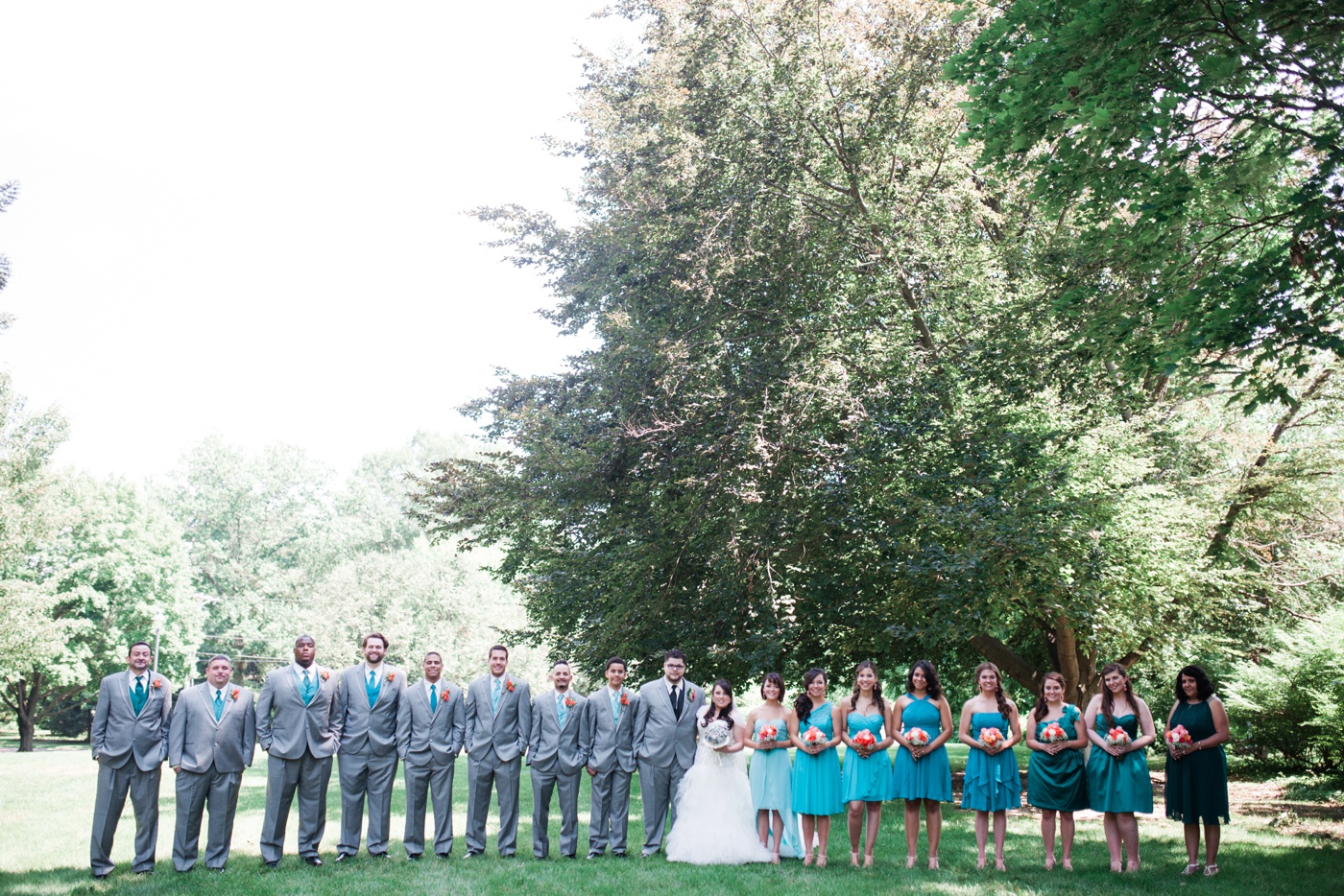 Teal Aqua Bridesmaid Dresses - Gray Groomsmen Suits Blue Vest photo