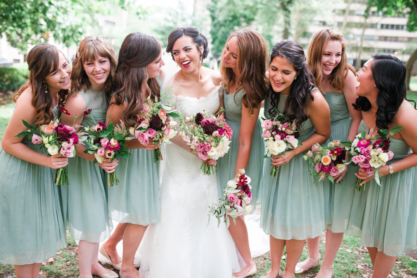 J Crew Dusty Shale Bridesmaid Dresses - Chicory Florals - Alison Dunn Photography photo