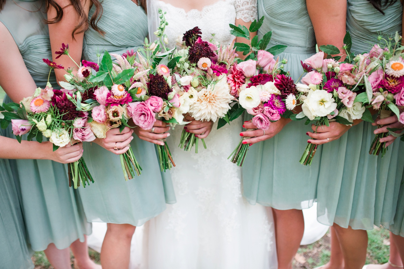 J Crew Dusty Shale Bridesmaid Dresses - Chicory Florals - Alison Dunn Photography photo