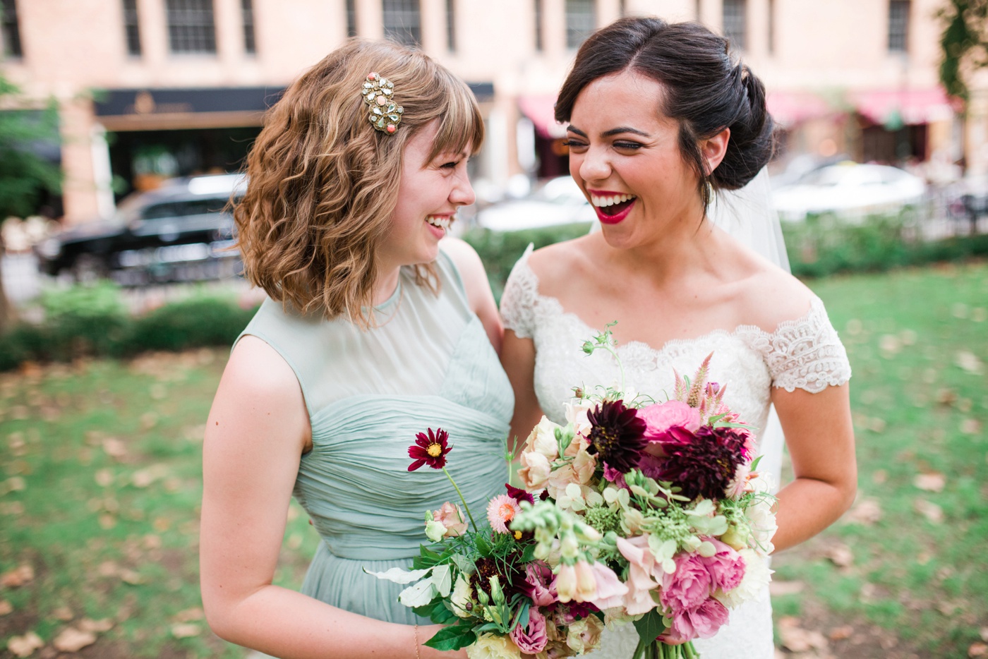 J Crew Dusty Shale Bridesmaid Dresses - Chicory Florals - Alison Dunn Photography photo