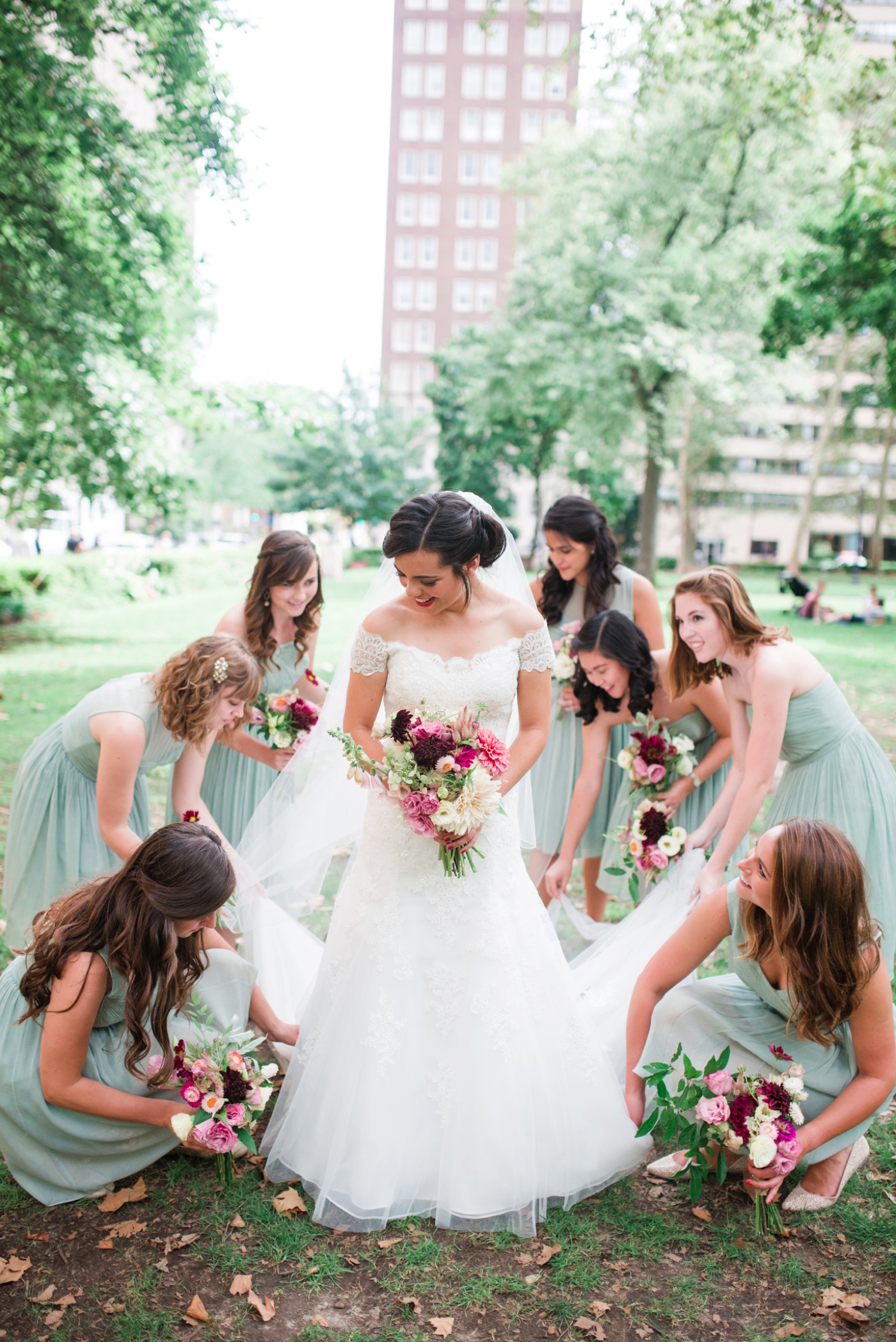 J Crew Dusty Shale Bridesmaid Dresses - Chicory Florals - Alison Dunn Photography photo