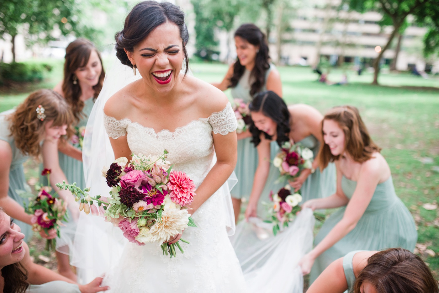 J Crew Dusty Shale Bridesmaid Dresses - Chicory Florals - Alison Dunn Photography photo