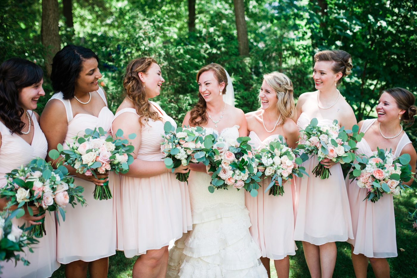 Blush Pink Bill Levkoff Bridesmaid Dresses - Petals with Style Flowers photo