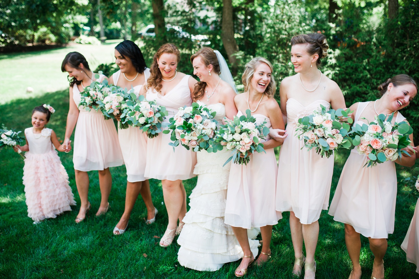Blush Pink Bill Levkoff Bridesmaid Dresses - Petals with Style Flowers photo
