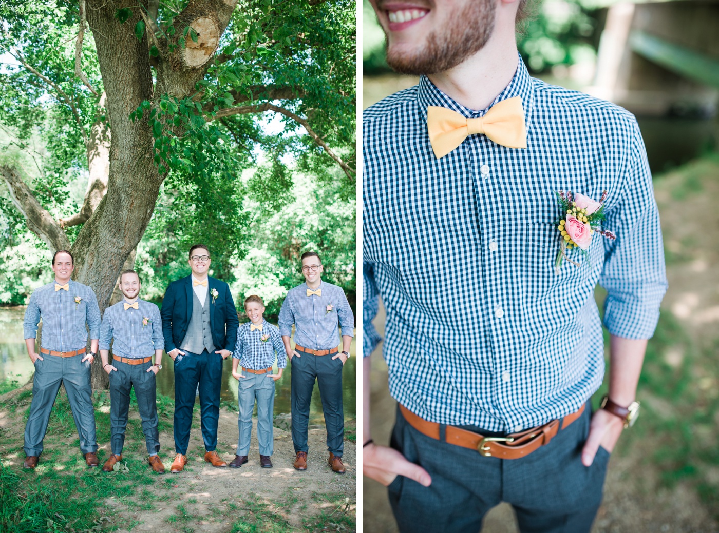 Blue Gingham Shirts - Yellow Bowties - Groomsmen Photo