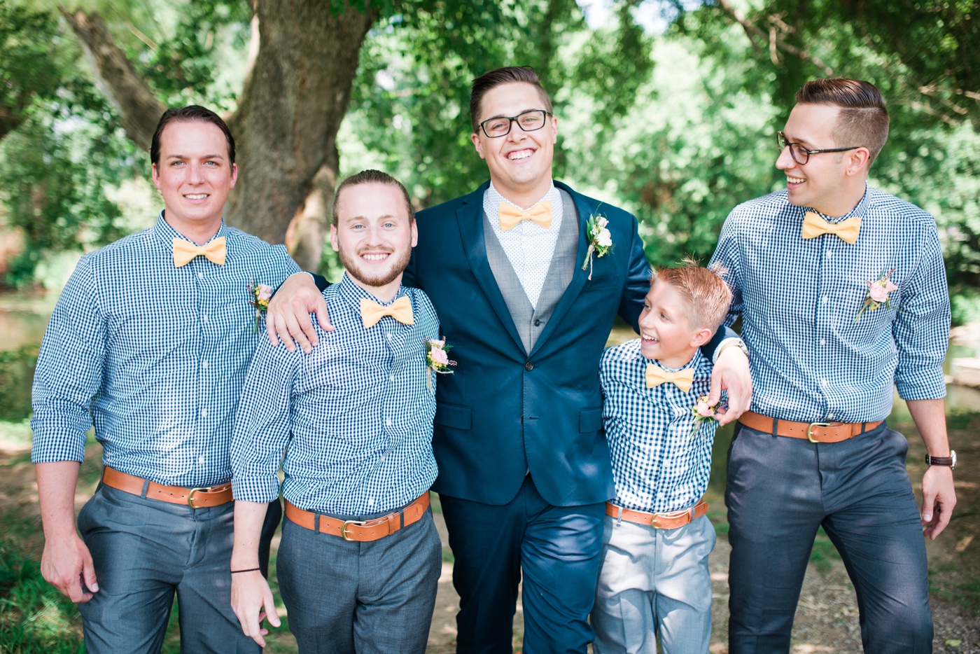 Blue Gingham Shirts - Yellow Bowties - Groomsmen Photo