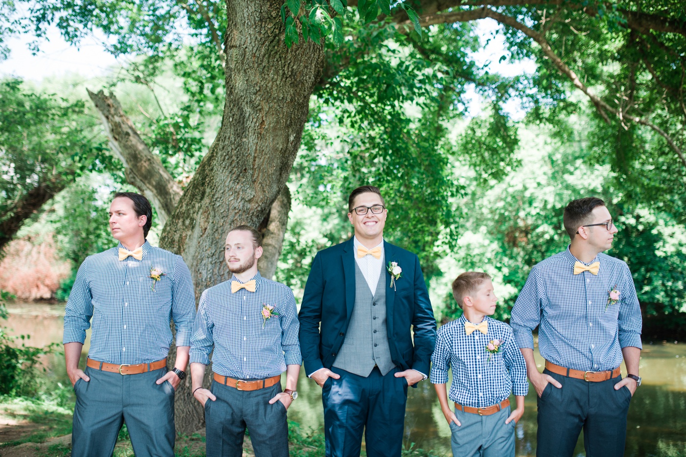 Blue Gingham Shirts - Yellow Bowties - Groomsmen Photo