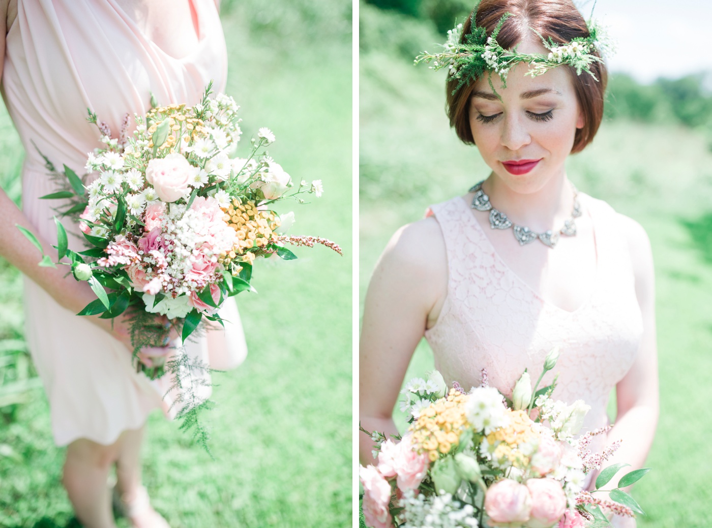 Blush Pink Mixed Bridesmaid Dresses - Flower Crowns photo