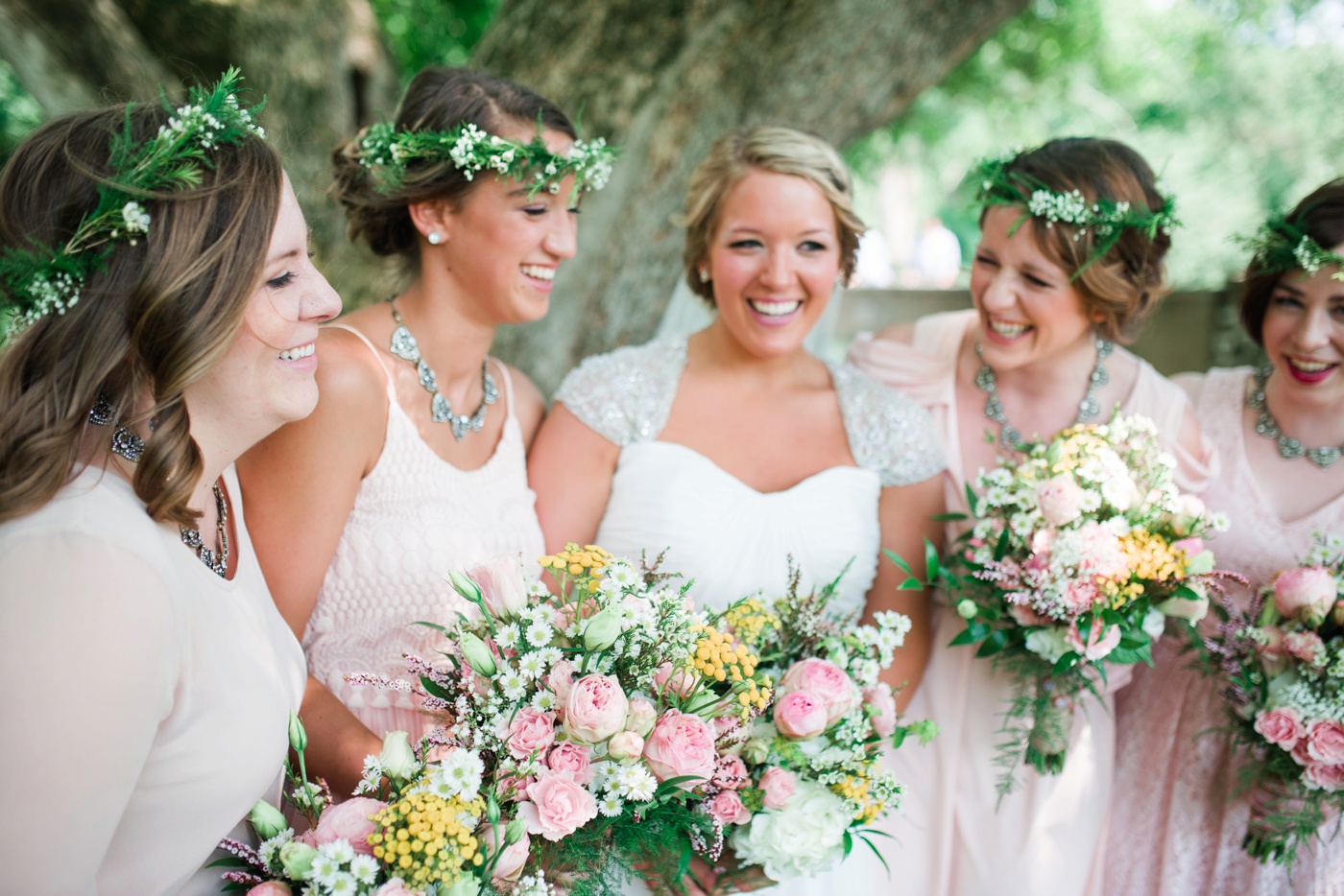 Blush Pink Mixed Bridesmaid Dresses - Flower Crowns photo