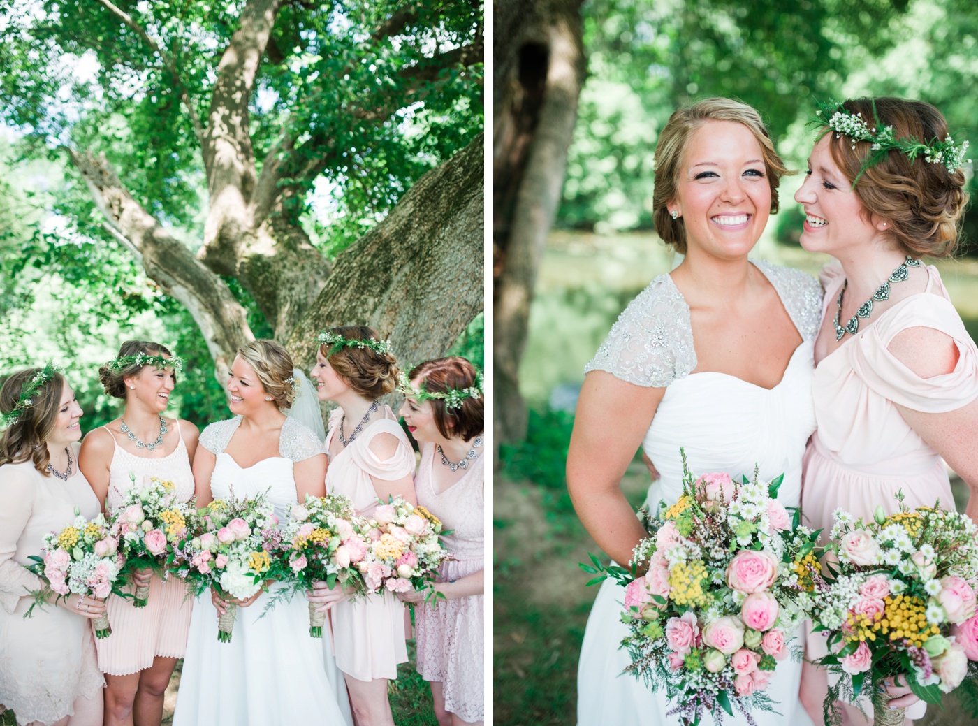 Blush Pink Mixed Bridesmaid Dresses - Flower Crowns photo