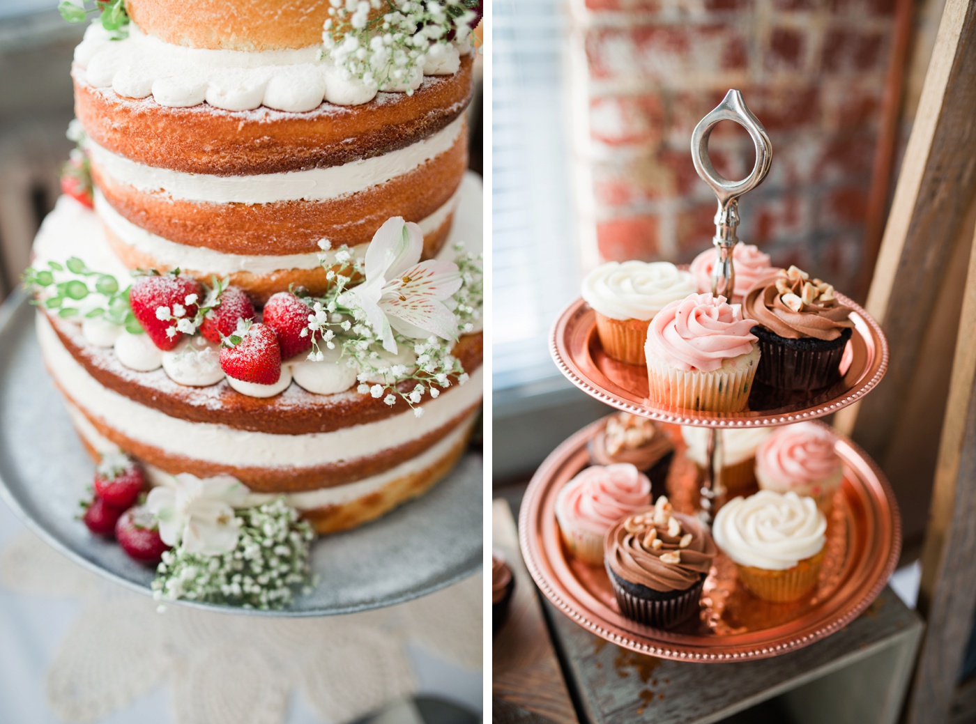 Naked Wedding Cake with Srawberries - Dessert table photo