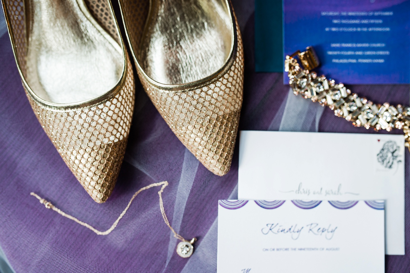 Purple Wedding Invitation Suite - Gold Shoes photo