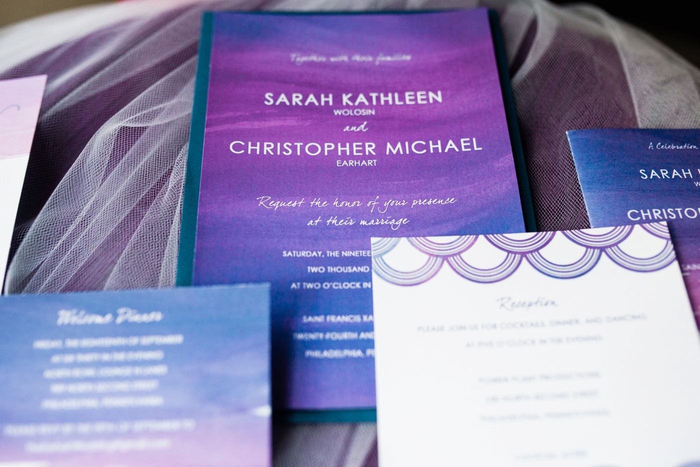 Purple Wedding Invitation Suite - Gold Shoes photo