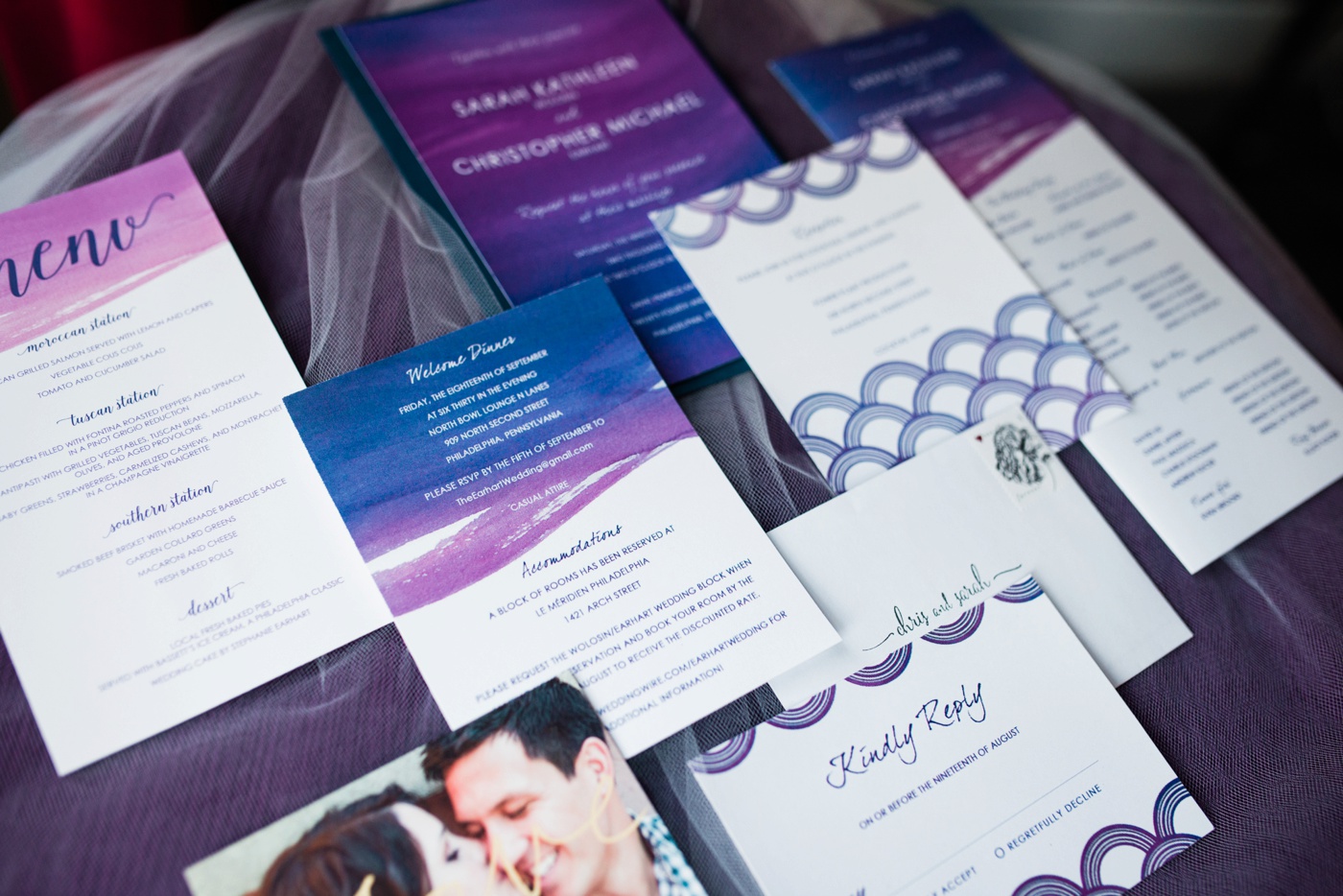 Purple Wedding Invitation Suite - Gold Shoes photo