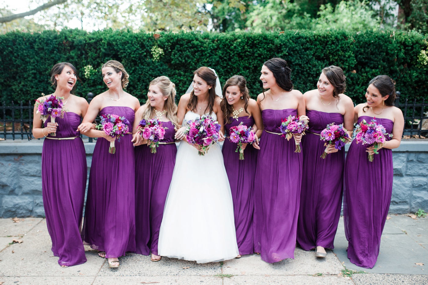 Purple Floor Length Donna Morgan Bridesmaid Dress - A Garden Party Florist photo