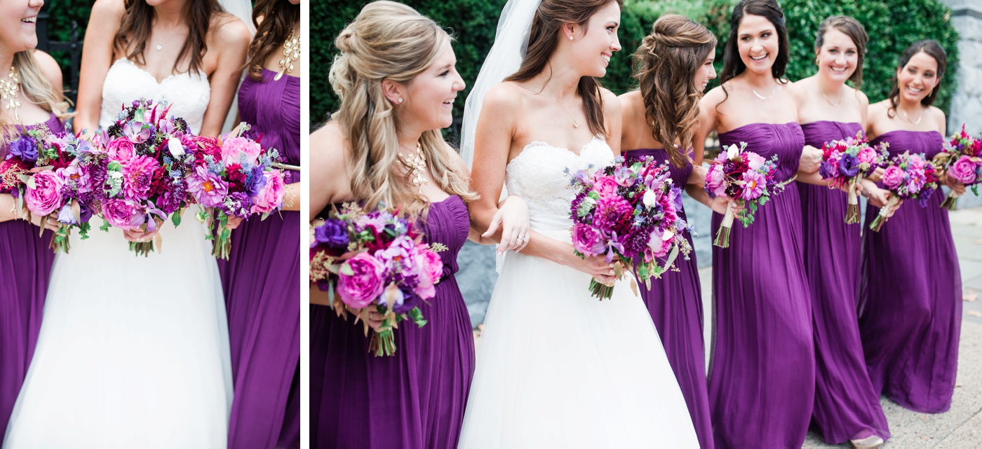 Purple Floor Length Donna Morgan Bridesmaid Dress - A Garden Party Florist photo