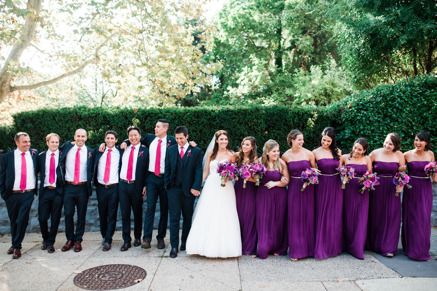 Purple Floor Length Donna Morgan Bridesmaid Dress - A Garden Party Florist photo