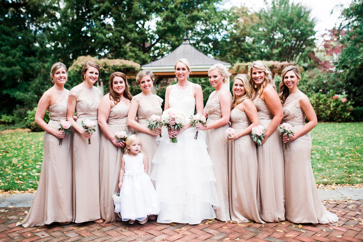 Tan Jim Hjelm Floor Length Bridesmaid Dresses - Historical Society of Haddonfield New Jersey photo