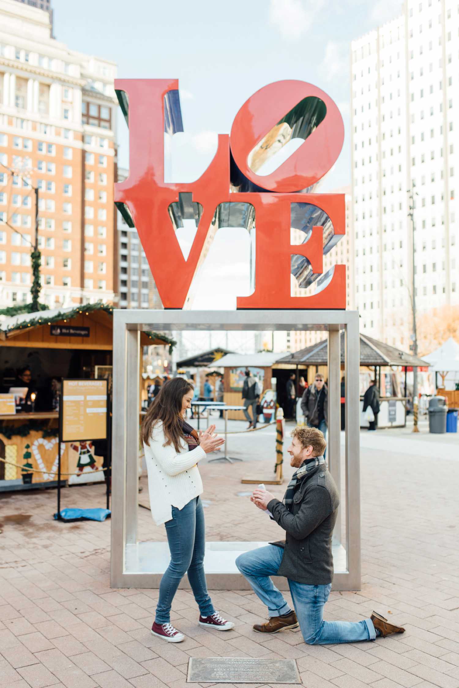 Chris + Kat - Christmas Village Proposal - Love Park Engagement Session - Alison Dunn Photography photo