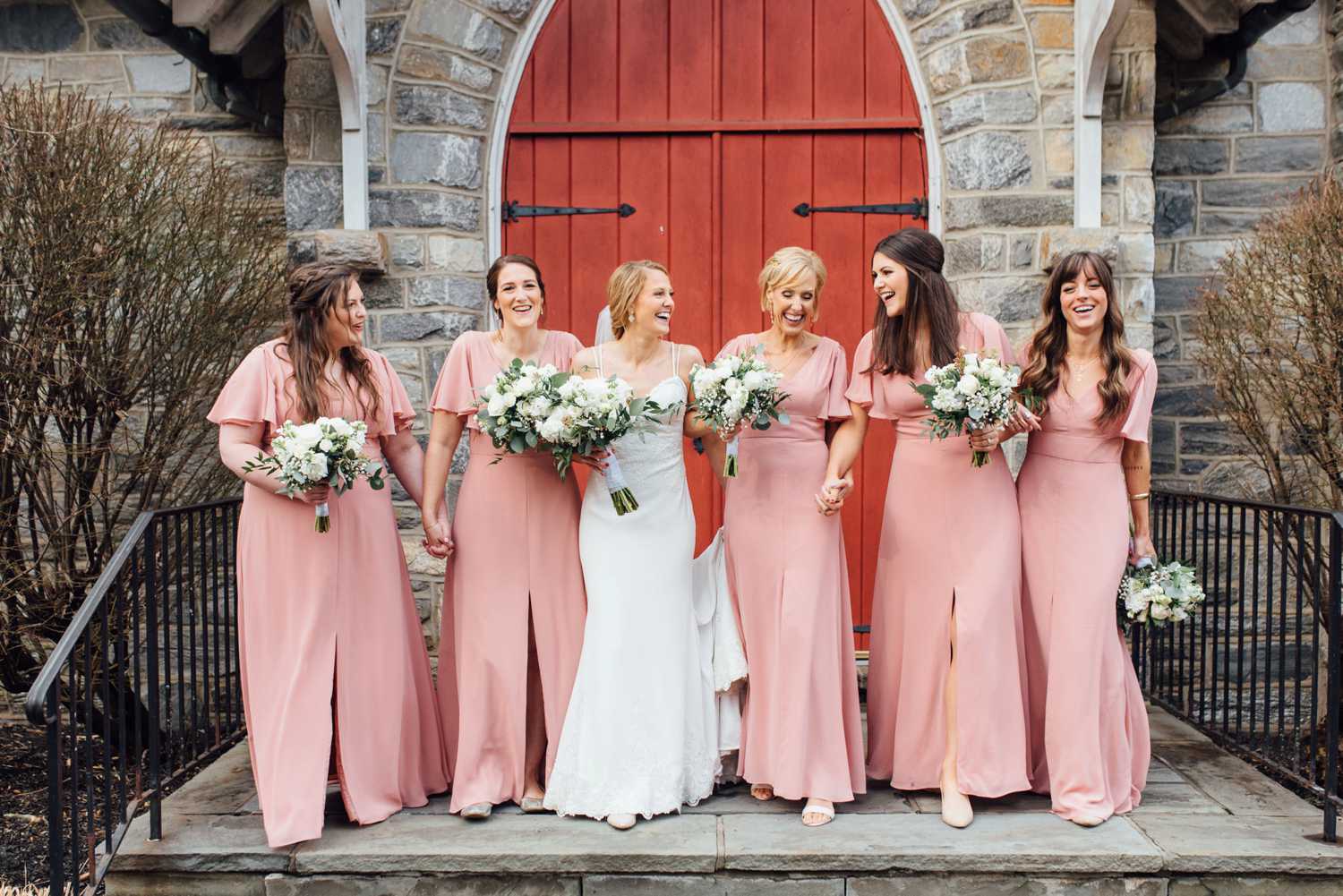 Laura + Dan - Floor Length Blush Pink Bridesmaid Dresses - West Chester Wedding Photographer - Alison Dunn Photography photo